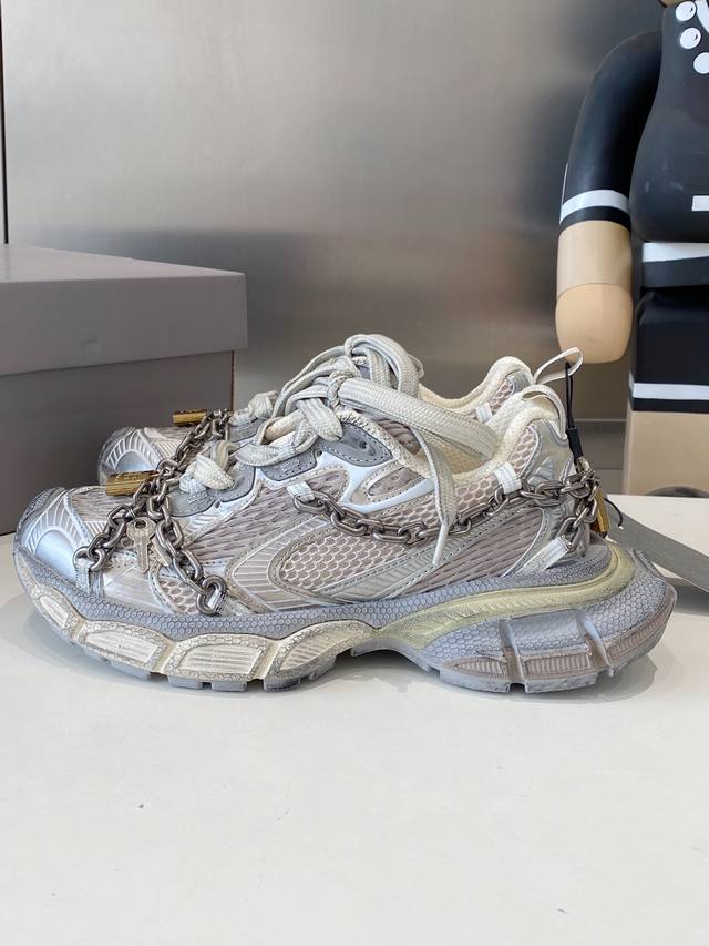 Factory couple's Balenciaga Share 3Xl lock series light beige black upper, full