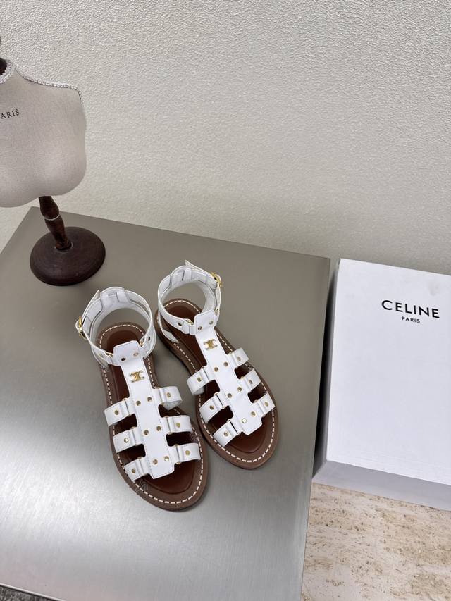 Celine retro Roman sandals White French high fashion brand trendy matching items