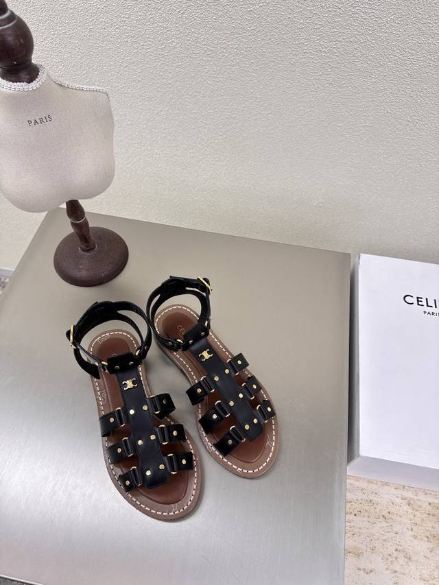Celine retro Roman sandals black French high fashion brand trendy matching items