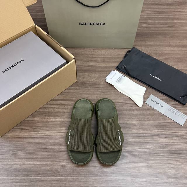 Top Balenciaga Speed 2.0 round toe open toe fashionable sandals in dark green fo