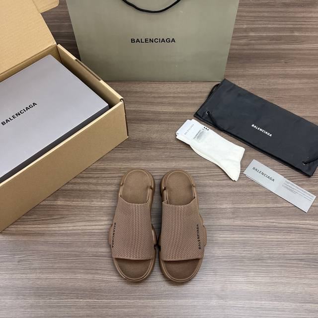 Top Balenciaga Speed 2.0 round toe open toe fashionable sandals dark brown for b