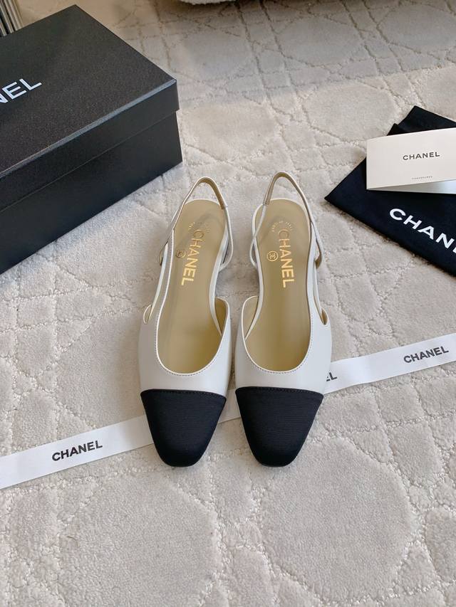 Factory price P Chane* Classic Sling Back Chunky Heel Shoes Classic, simple, ver