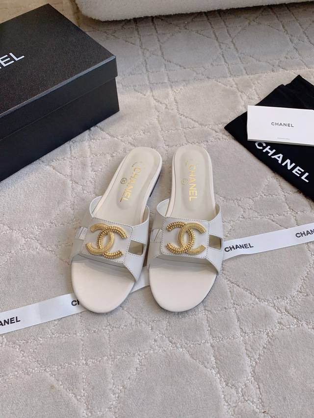 Factory price P Chane* new flat slippers Classic holiday style Double C Logo dec
