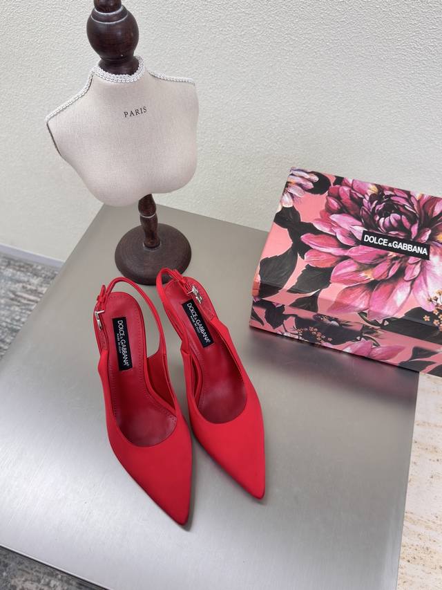 Metal high heels with slingback high heels for women Red Dolce&Gabbana silk high