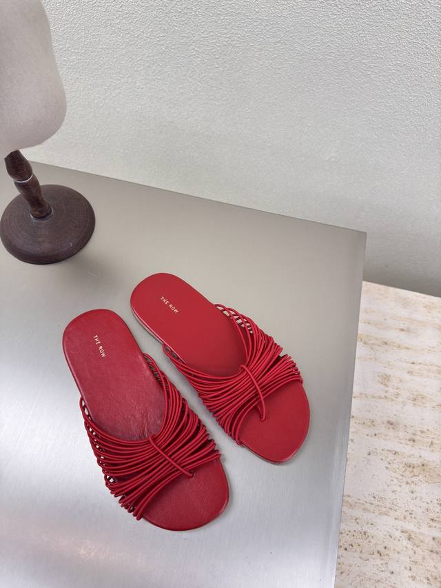 Genuine leather flat-soled knotted slippers The Row classic handmade high-end ve