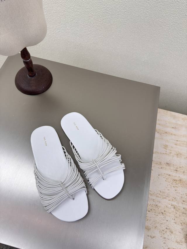 Genuine leather flat-soled knotted slippers The Row classic handmade high-end ve