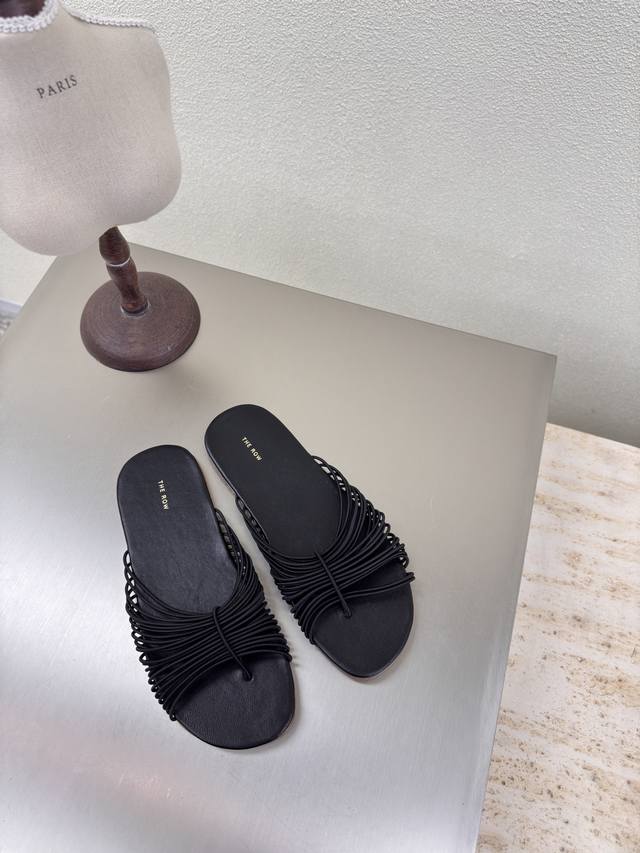 Genuine leather flat-soled knotted slippers The Row classic handmade high-end ve