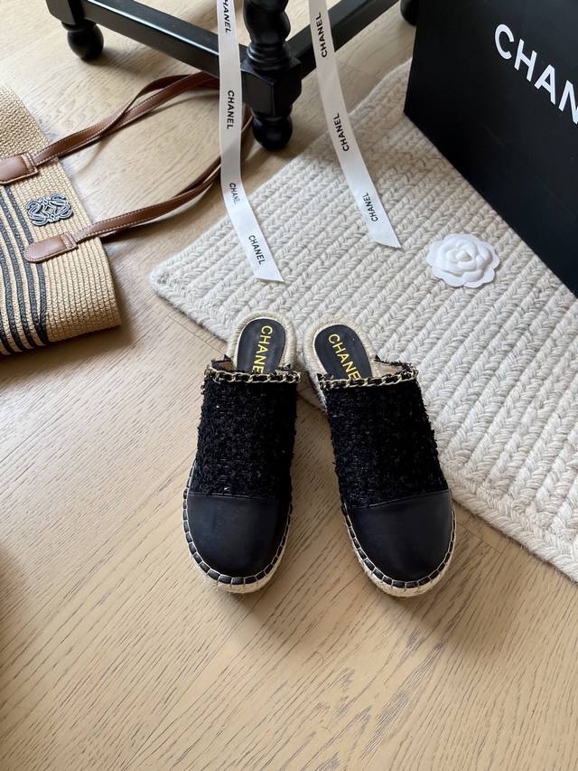 Chanel 25K summer wood grain thick bottom half slippers! Top version! First to s