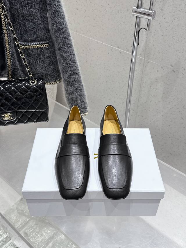 Top version Therow genuine leather square toe minimalist all-match flat loafers