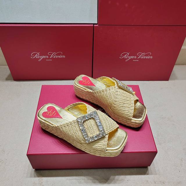 2025 new Viv' Go-Thick metal buckle leather mules classic rhinestone buckle slip