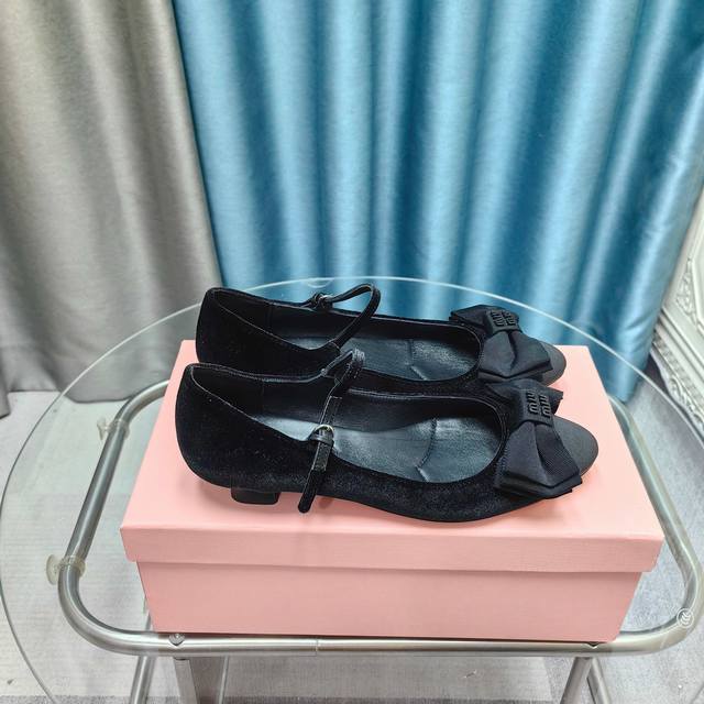 Factory price P Miu Miu new spring and summer Mary Jane single shoes bow velvet
