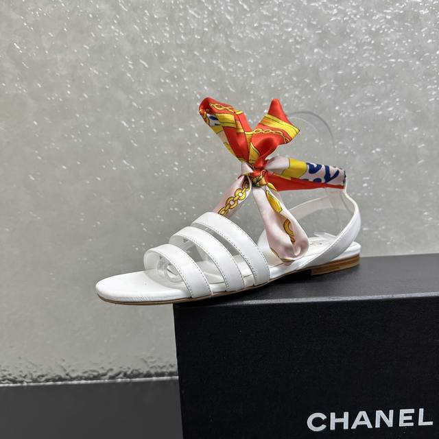 Chanel Coco Chanel Silk Bow Tie Back Strap Roman Sandals Original High Quality V
