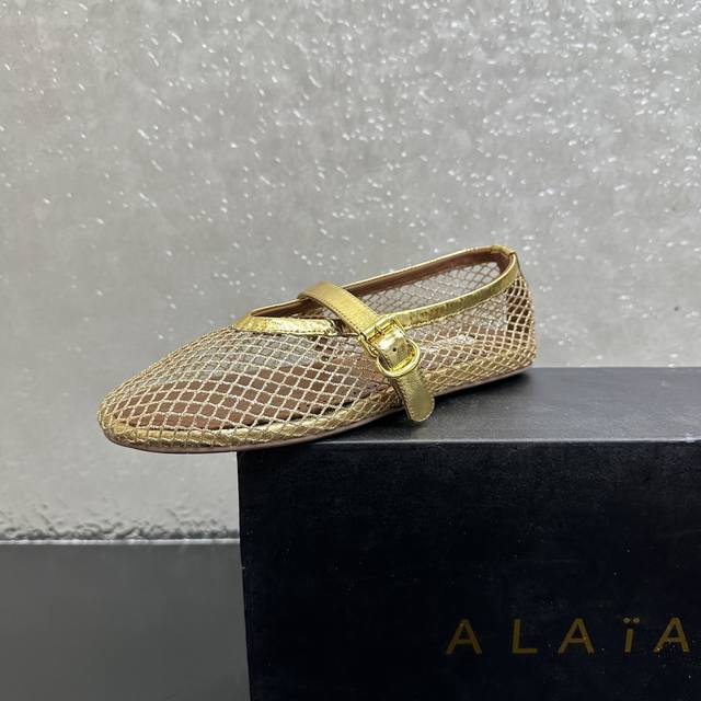 25Fw New Alaia French ballet mesh fishnet single shoes flat shoes Feminine balle