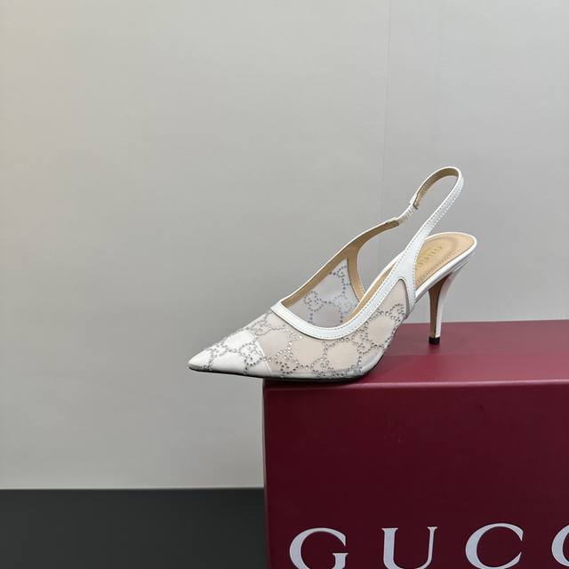 2025 Early Spring Gucci Horsebit Kitten Heel Pointed Sandals Mesh Hot Diamonds A