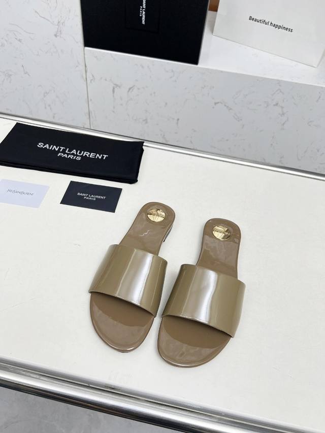 Yves Saint Laurent: Khaki patent leather slippers Size 35-44 42.43.44 Custom mad