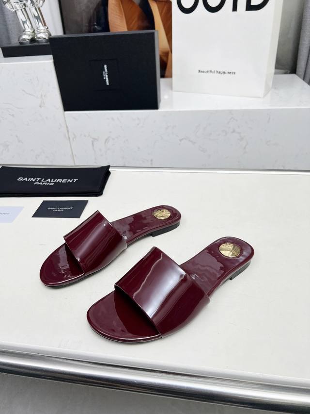 Yves Saint Laurent: Burgundy patent leather slippers Size 35-44 42.43.44 Custom