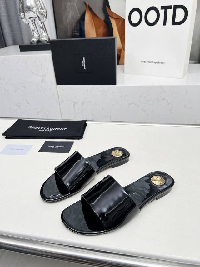 Saint Laurent: Black patent leather slippers Size 35-44 42.43.44 Customized and