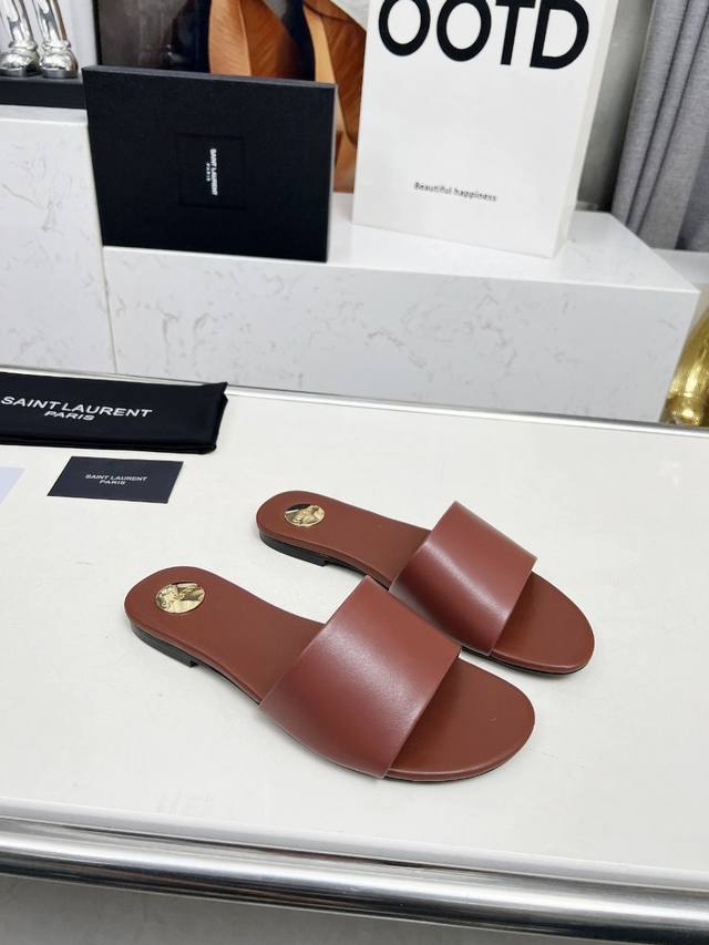 Yves Saint Laurent: Reddish brown leather slippers Size 35-44 42.43.44 Custom ma