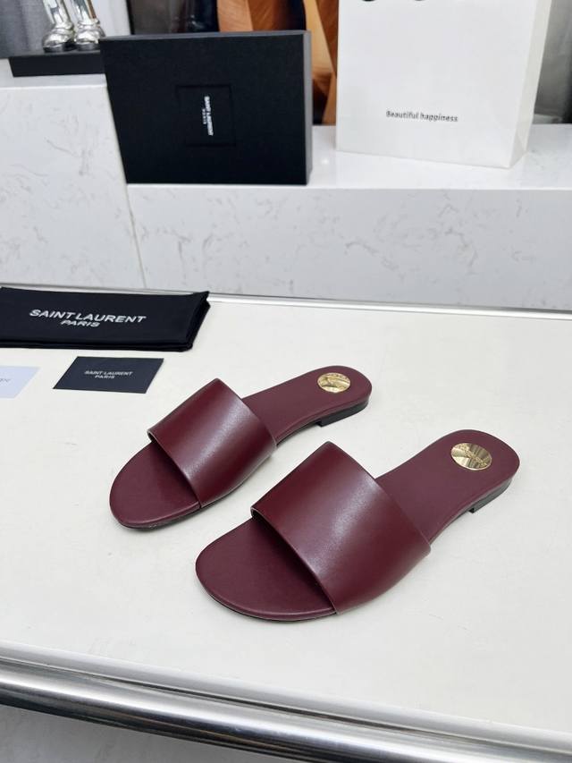 Yves Saint Laurent: Burgundy leather slippers Size 35-44 42.43.44 Customized, no