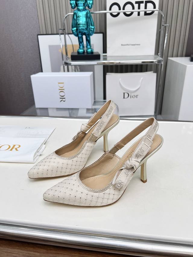 Rubber sole genuine leather sole Dior embroidered high heels Embroidered pattern