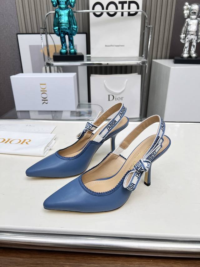 Rubber sole genuine leather sole Dior embroidered high heels Embroidered pattern