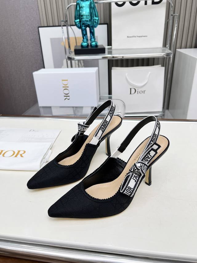 Rubber sole genuine leather sole Dior embroidered high heels Embroidered pattern