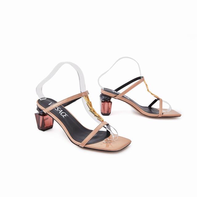 3692-5 Versace new style heel slippers, cowhide surface, sheepskin lining, size