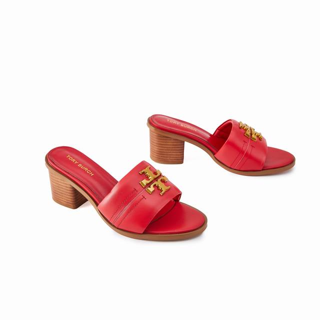 2628һ1 Tory Burch official website new heel slippers, cowhide surface + sheepski