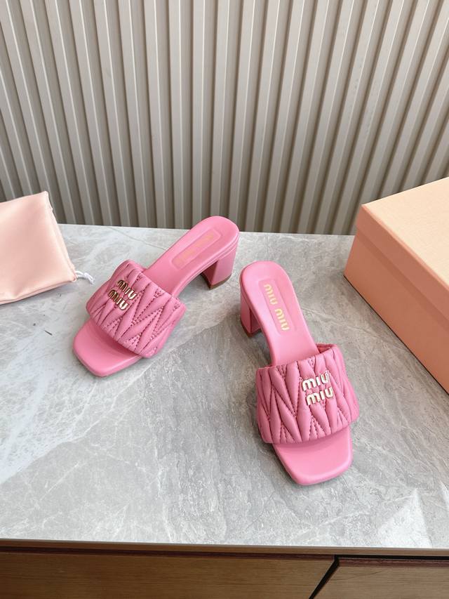 Factory top version Miumiu2025Ss spring and summer new high-heeled lambskin sand
