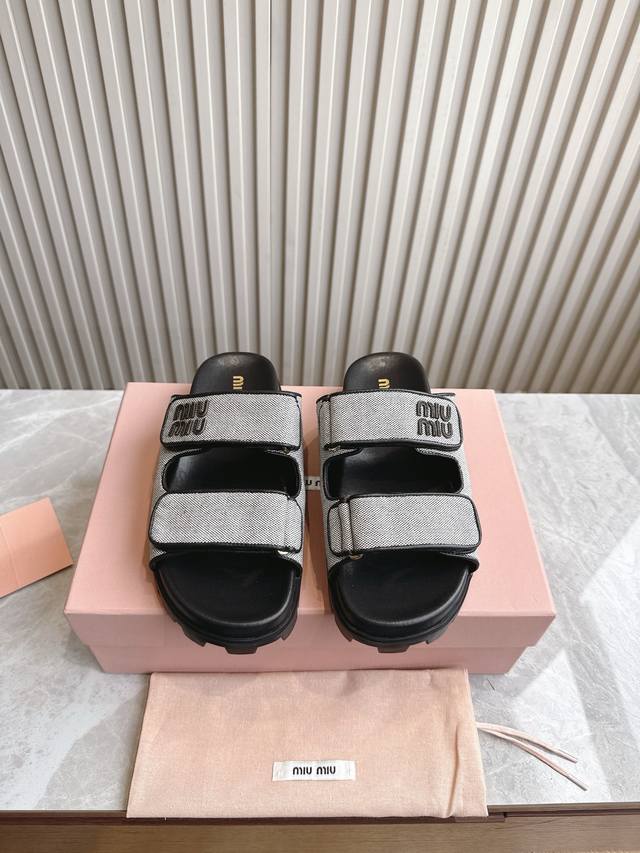 Factory top version Miu Miu2025 Spring and Summer Series Thick-soled Velcro Slip
