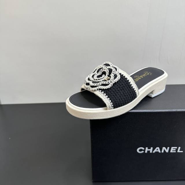 Chanel Chanel Chanel early spring new woolen woven flower thick-soled slippers a