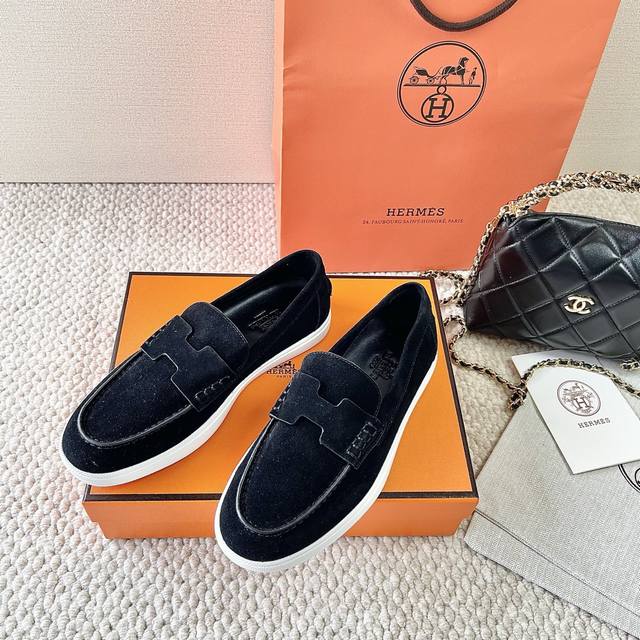 Male 10 Hermes Hermes new H home men and women the same style loafers slip-on ca