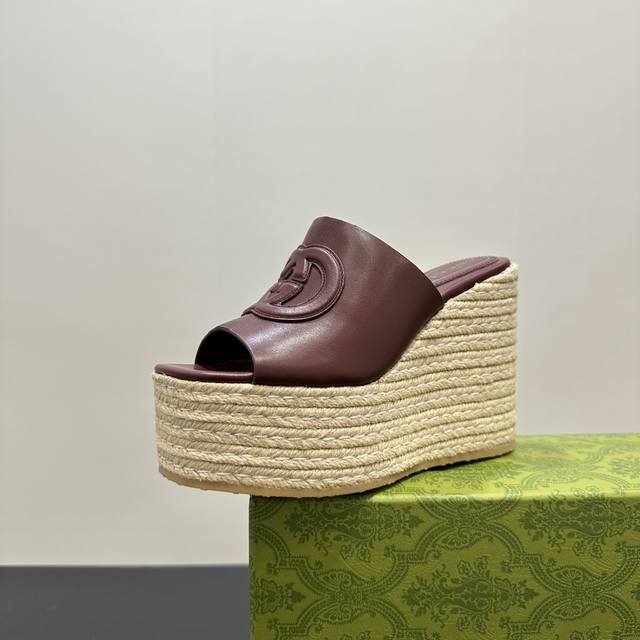 Gucci classic double G wedge heel thick-soled platform slippers This one is real
