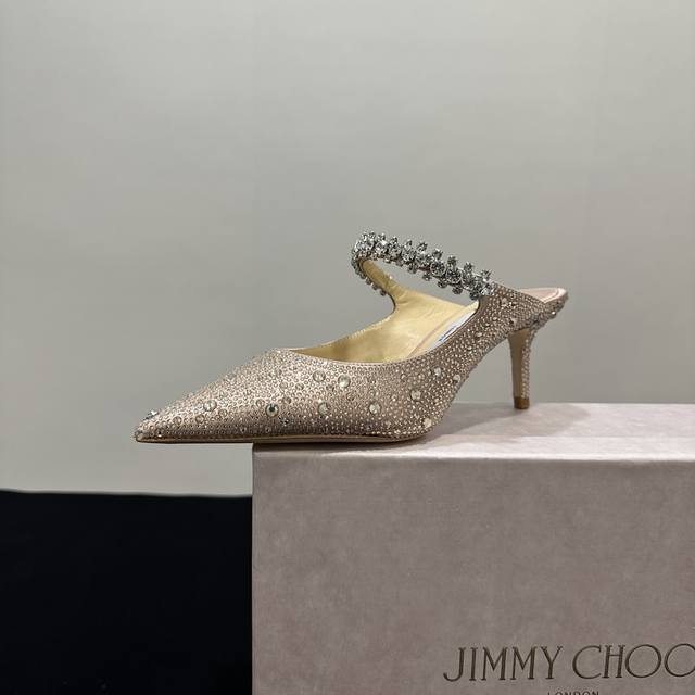 225 Jimmy Choo Jc Muller pointed back sandals with hot rhinestones and rhineston