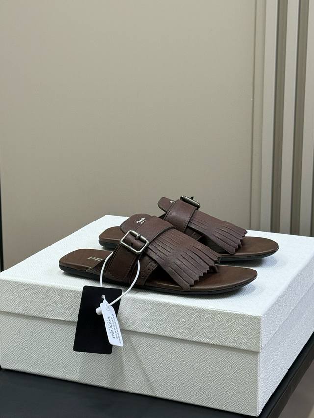 Top quality Prad* 25Ss Prada catwalk retro tassel half slippers single shoes pop