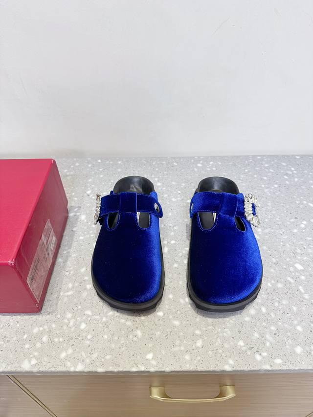 Roger Vivier 25Ss Spring and Summer New Birken Diamond Buckle Leisure Half Slipp