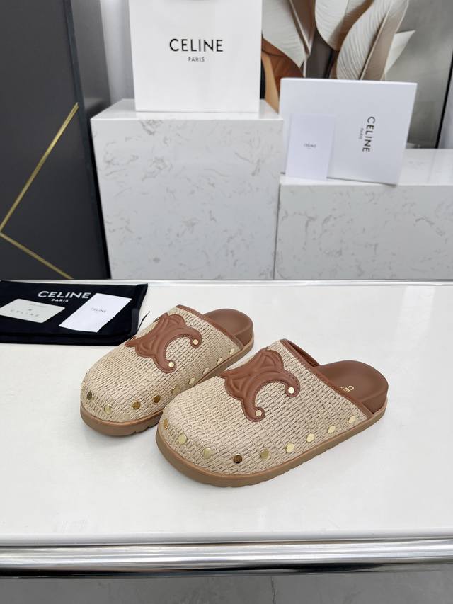 Celine25Ss straw rivet Birkenstock slippers | Step into the French lazy Relaxed