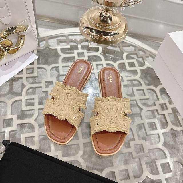 2025 Spring and Summer Ceiine Arc de Triomphe denim logo sandals High-end sense,