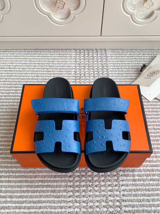 men's size +10 new color Hermes H Chypre series Velcro second uncle slippers top