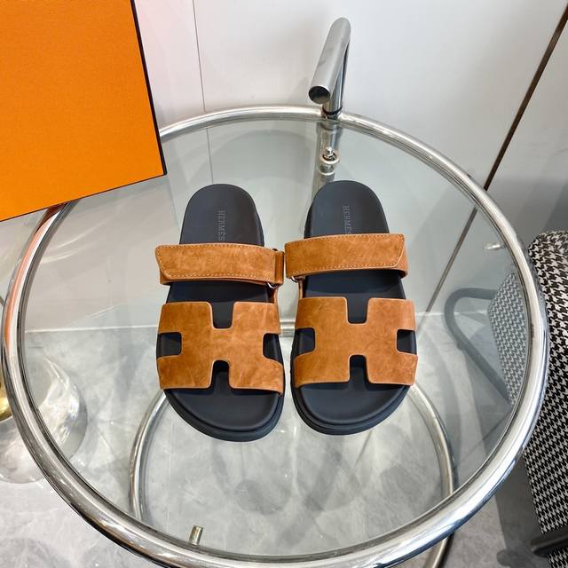 Men's size +10 Hermes Hermes H Chypre series Velcro second uncle slippers Top qu