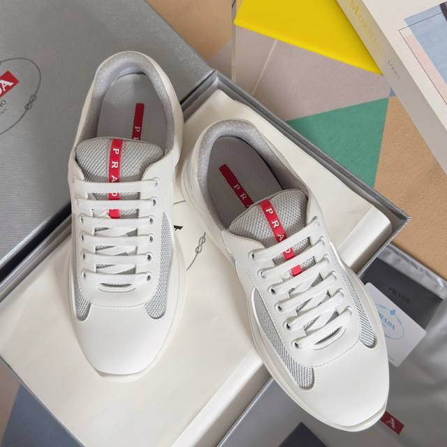 Top version: Men's Prada America'S Cup series patent leather mesh casual sneaker