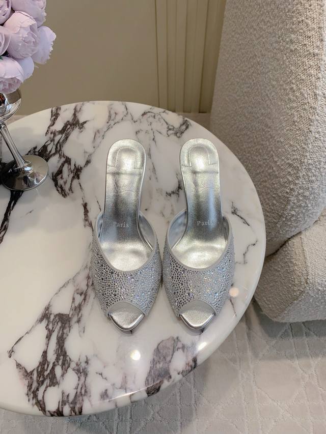 Factory Price P Christian Loubouti* New style fish mouth high heel slippers The