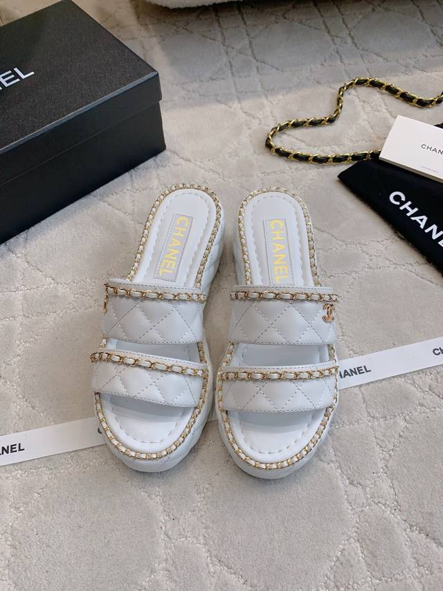 Factory price P Chane* new chain diamond thick-soled sandals Chanel high-end fee