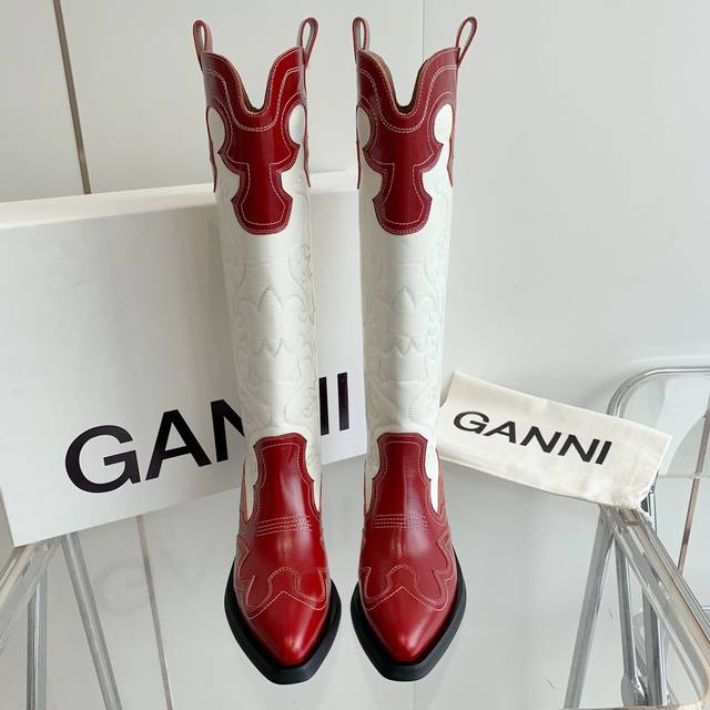 Short boots, mid-length boots, long boots Ganni embroidered retro ethnic style w