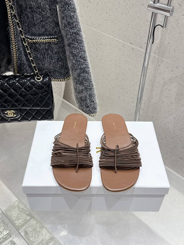 Top version: The Row 25Ss new summer elastic rope thin strap thong toe clip flat