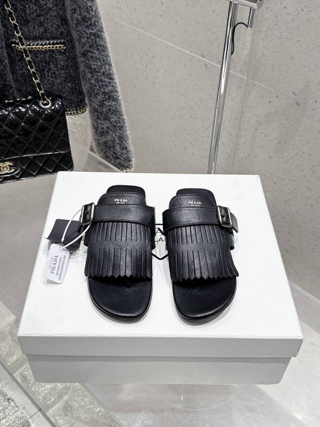 Premium Edition Prada Prada 25Ss Spring/Summer catwalk new tassel retro slippers