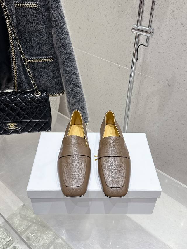 Top version The Row genuine leather square toe minimalist all-match flat loafers