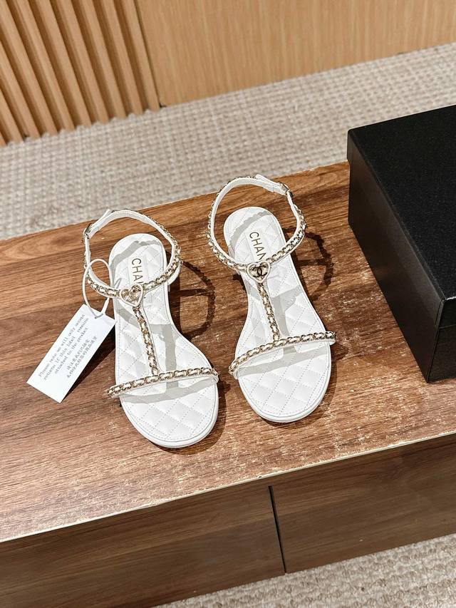 Made in Dongguan #Chanel show style double C heart buckle metal chain sandals Ch