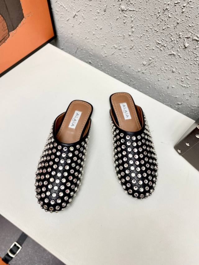 Factory-made, 25th-year new Alaia French ballet half-slippers with full diamonds