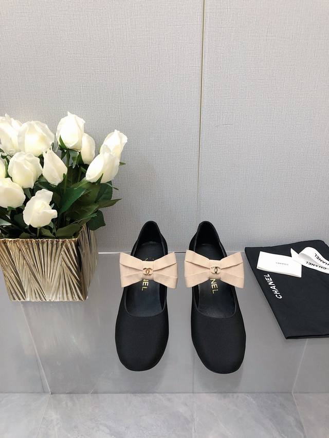 23Ss Autumn and Winter Chane* Xiaoxiang new bow Mary Jane thick heel single shoe